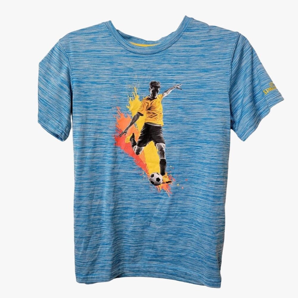 Spalding Boys Large Soccer Graphic T shirt Short Sleeve crew neck Blue Polyester